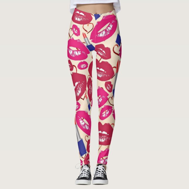 Läppstiftkyssmönster Leggings (Framsida)