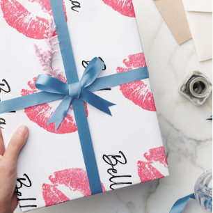 Läppstiftstryck rosa läppstiftsskrift svart vit sö presentpapper