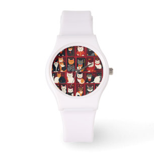 lapptäckskatter AI art Armbandsur