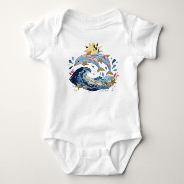 Lappteknik Quilt Dolfiner  T Shirt (Framsida)