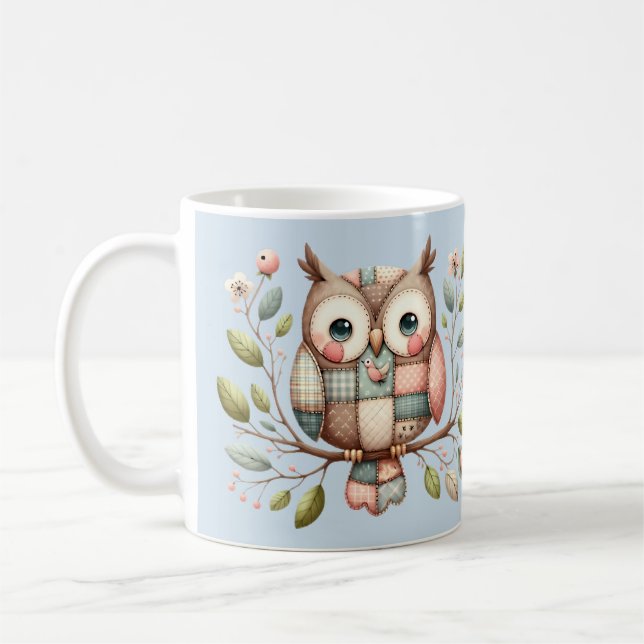 Lappuggla i fantasifull skog kaffemugg (Vänster)