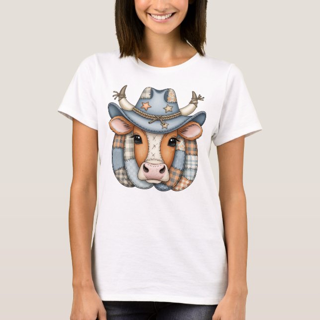 Lappverkskossa med cowboyhatt – rustik lantgård t shirt (Framsida)