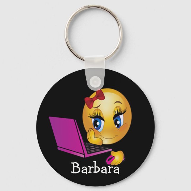 Laptop Emoji Tjej Nyckelring (Framsida)