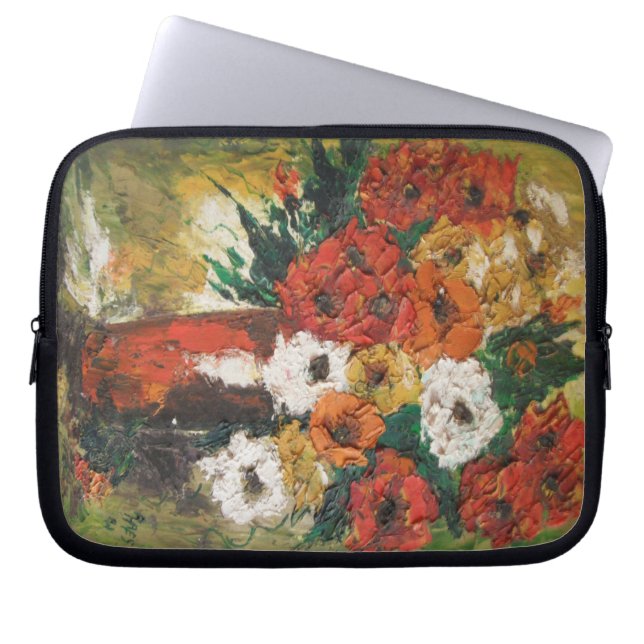 Laptop sleeve Ann Hayes målar rödblommor blandade  (Framsidan)