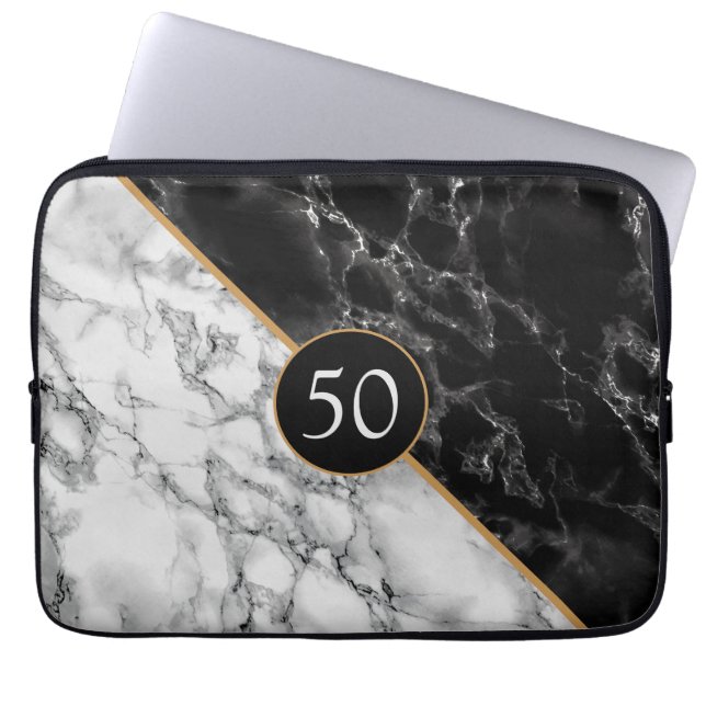 Laptop sleeve Birthday Gift Black White Marble (Framsidan)