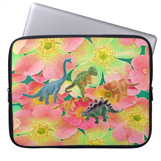 Laptop sleeve Blommigt Dinosaur (Framsidan)