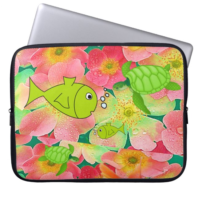 Laptop sleeve Blommigt Fisksköldpadda (Framsidan)