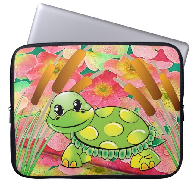 Laptop sleeve Blommigt Turtle (Framsidan)