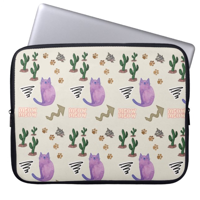 Laptop sleeve Cat Fish Cactus Meow Tassar (Framsidan)