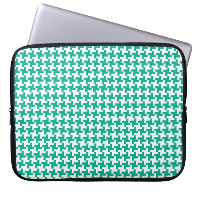 Laptop sleeve, Emerald Grönt Dogstooth Check Sleeve (Framsidan)