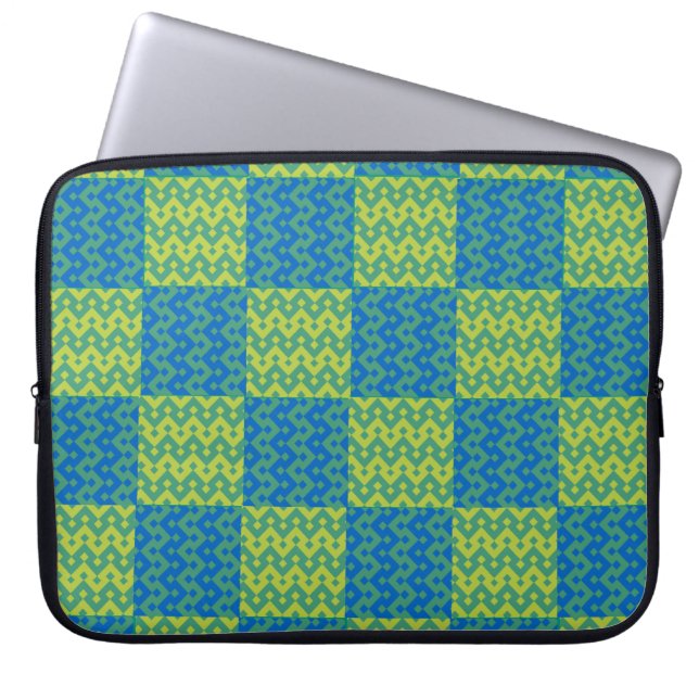 Laptop sleeve, Emerald Grönt och Blue Patchwork Sleeve (Framsidan)