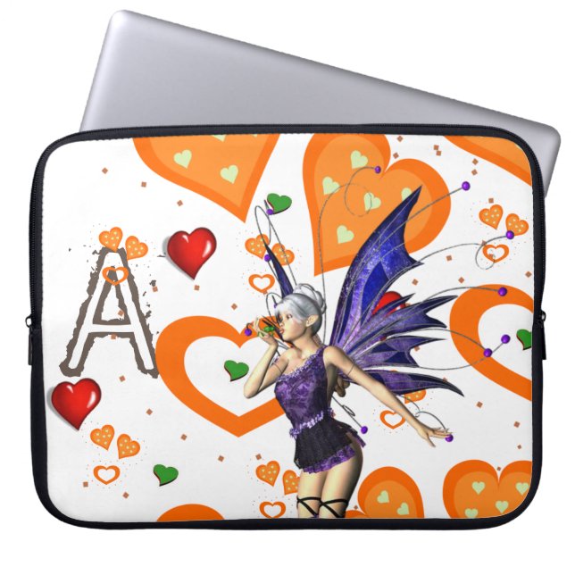 Laptop sleeve Fairy Orange Hearts (Framsidan)