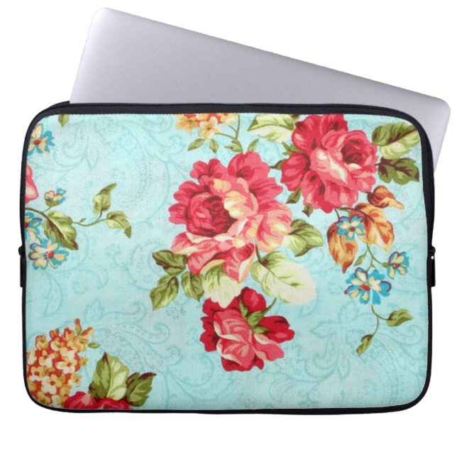 Laptop sleeve för blommigt för vintagestugaröd ros (Framsidan)