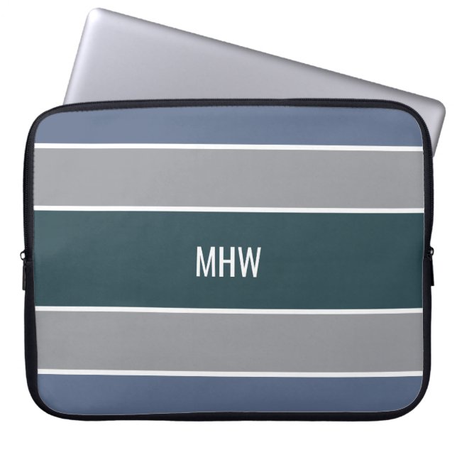 Laptop sleeve för monogram för randmönster (Framsidan)