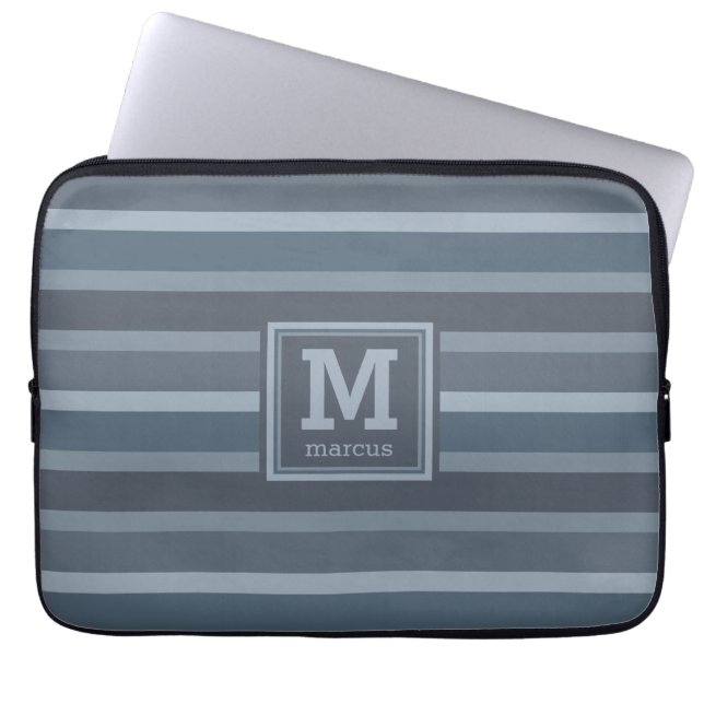 Laptop sleeve för monogram för randmönster (Framsidan)