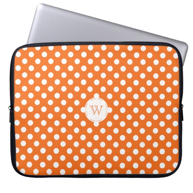 Laptop sleeve för Monogramorange- och vitpolka (Framsidan)