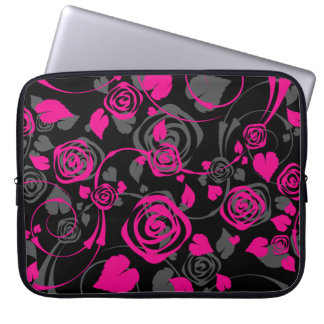 Laptop sleeve för svart & rosa blommigt för