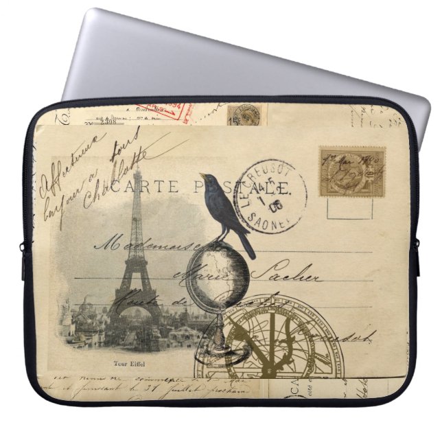 Laptop sleeve för vykort för Paris kråkajordklot (Framsidan)