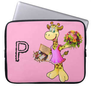 Laptop sleeve Giraffe Blommigt Chocolate Rosa