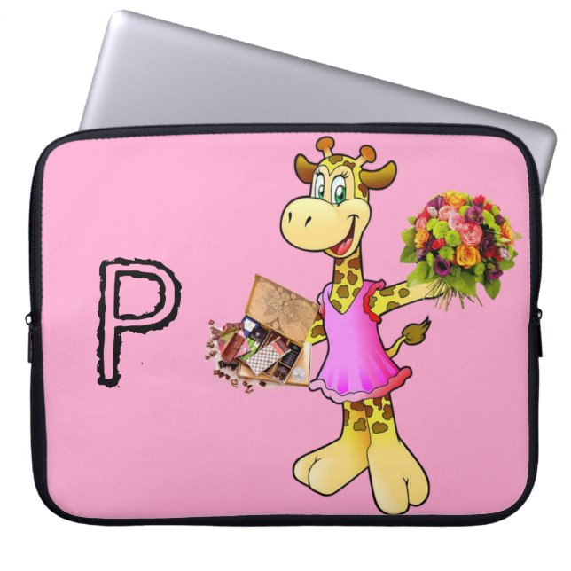 Laptop sleeve Giraffe Blommigt Chocolate Rosa (Framsidan)