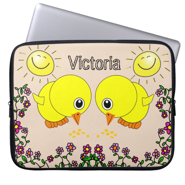 Laptop sleeve Gult Chick Sol Blommigt (Framsidan)