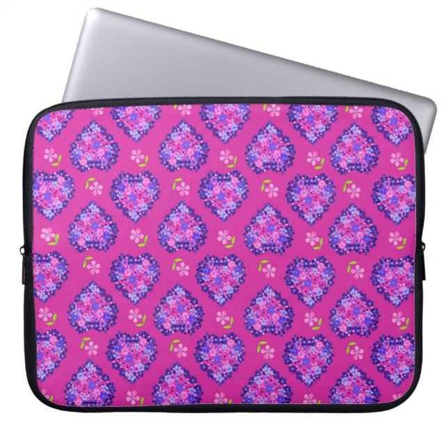 Laptop sleeve, Hearts och Flowers på Magenta Laptop Sleeve (Framsidan)