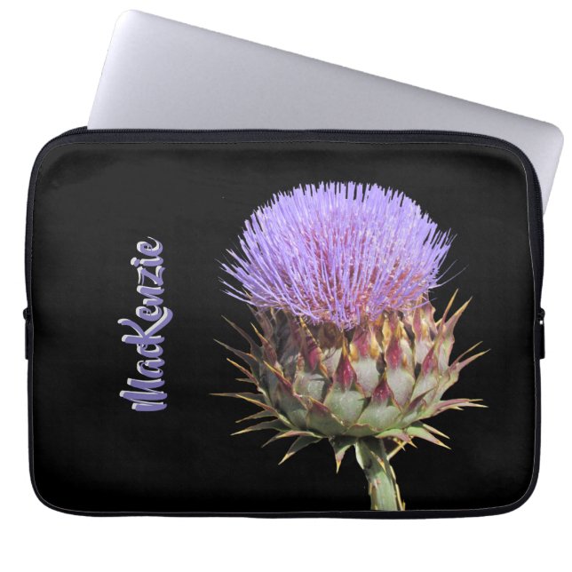 Laptop sleeve - Lila Thistle med Namn (Framsidan)
