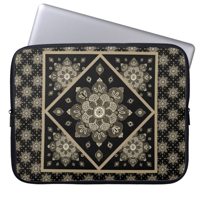 Laptop sleeve med Black och Sepia Medallions (Framsidan)