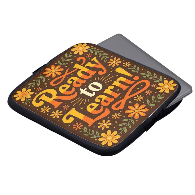 Laptop sleeve med Lettering och Blommor (Framsida topp)