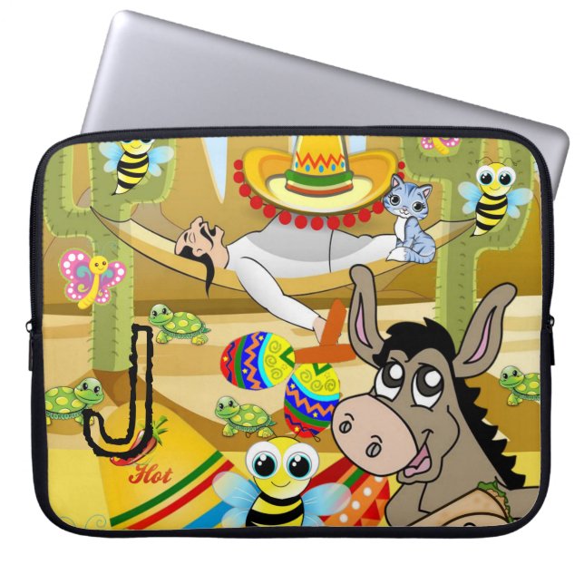 Laptop sleeve Mexican Man Donkey Bumblebee (Framsidan)