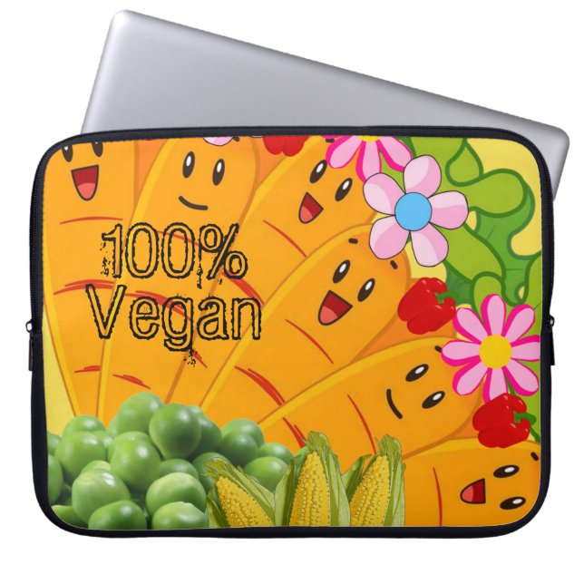 Laptop sleeve morötter ärter, 100 % Vegan (Framsidan)