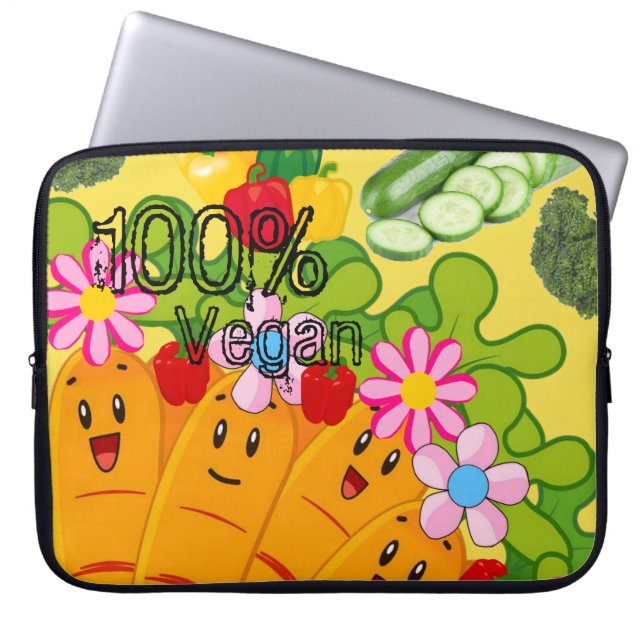 Laptop sleeve morötter ärter, 100 % Vegan (Framsidan)
