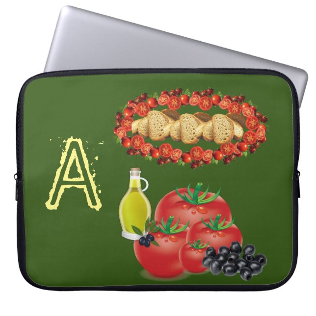 Laptop sleeve Olivolja, oliver, Bröd, Tomato (Framsidan)