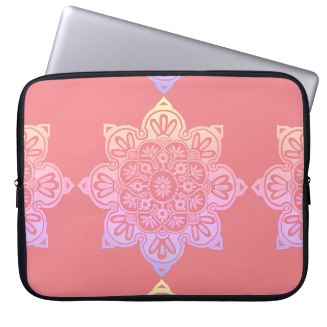Laptop sleeve, persikor med pastellmedallion laptop fodral (Framsidan)