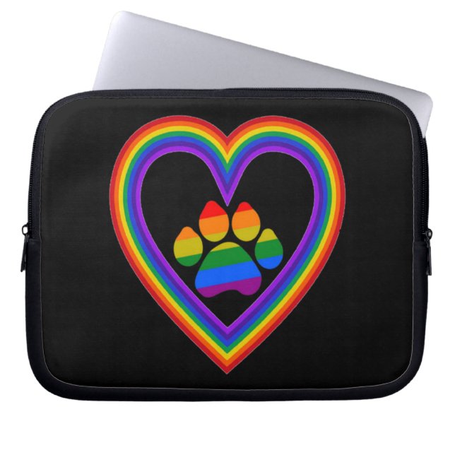 Laptop sleeve Regnbåge Heart med Tass (Framsidan)