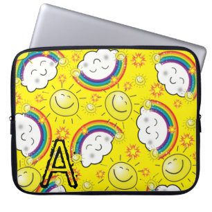 Laptop sleeve Regnbåge, Sol, moln, Gult