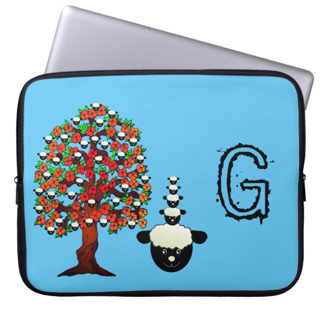 Laptop sleeve Sheep Träd Blue (Framsidan)