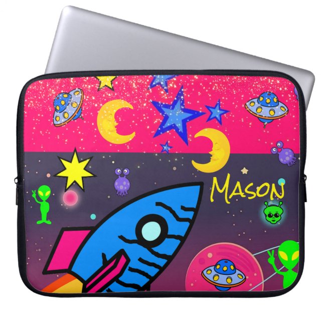Laptop sleeve Spaceship Utomjordingars Astronaut (Framsidan)