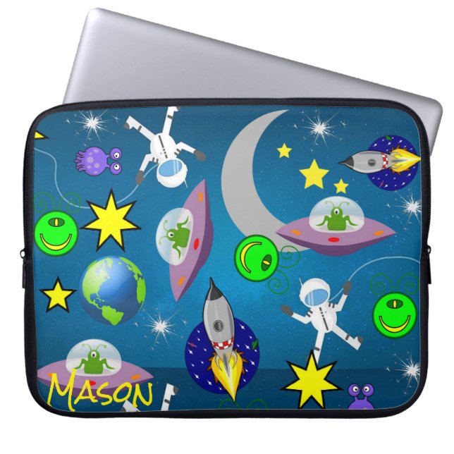 Laptop sleeve Spaceship Utomjordingars Astronaut (Framsidan)