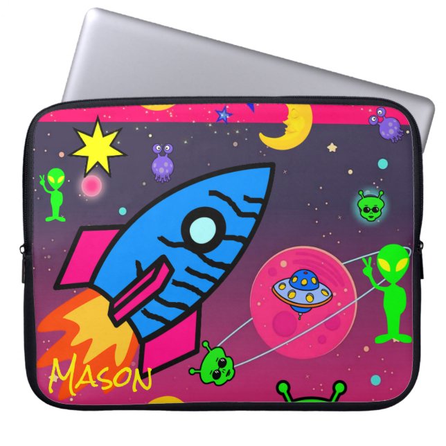 Laptop sleeve Spaceship Utomjordingars Astronaut (Framsidan)