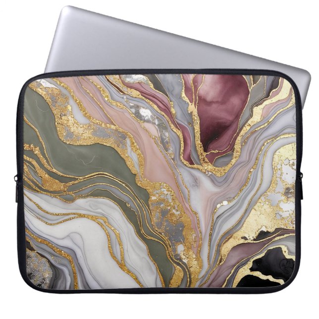 Laptopfodral i Blush Gold Marble - Lyxigt fodral (Framsidan)