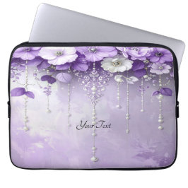 Laptopfodral med lila blommor och dinglande pärlor laptop fodral