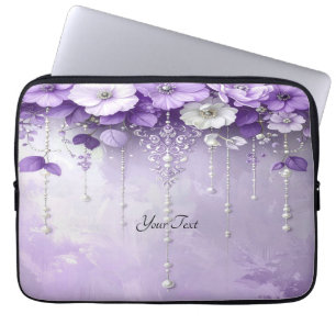 Laptopfodral med lila blommor och dinglande pärlor laptop fodral