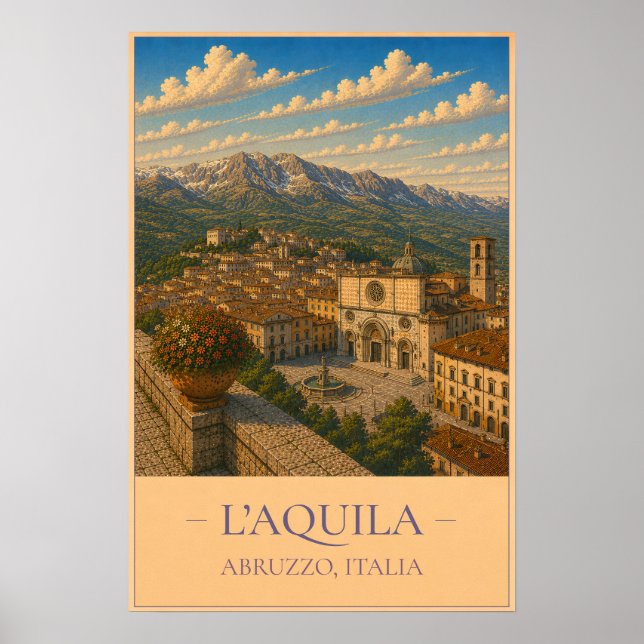 L'Aquila, Italy – Vintage Travel Poster (Framsidan)