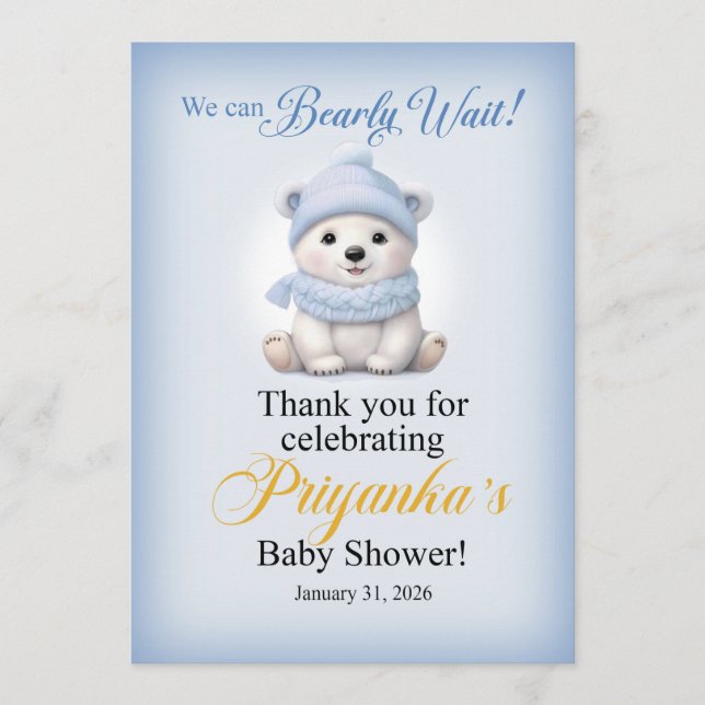 LAQUITA polar bear Baby Shower sign for Priyanka Inbjudningar (Framsida)