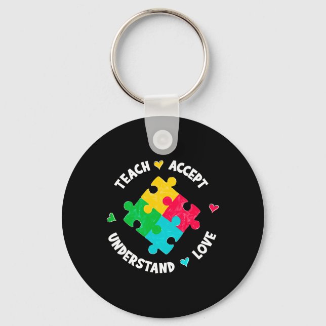 Lär Accept Förstå Kärlek Lärare Autism Medvetenhet Nyckelring (Framsida)