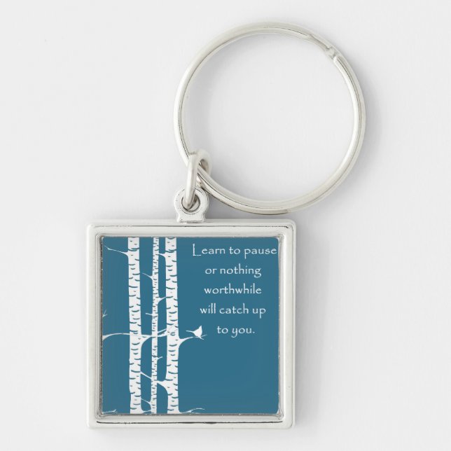 Lär att stoppa fyrkantig silverfärgad nyckelring (Framsidan)