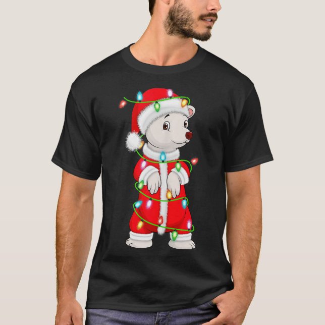 Lar Bear Christmas Lights Santa Costume Cute Anima T Shirt (Framsida)