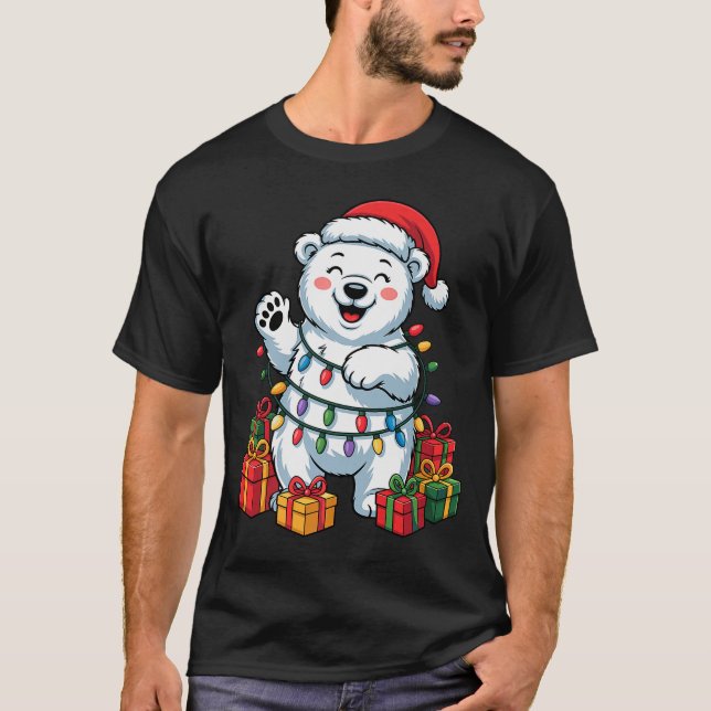Lar Bear Santa Hat Animals Lovers Ugly Christmas P T Shirt (Framsida)