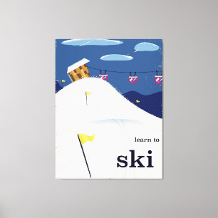 lär dig åka skidor vintage tecknad film. canvastryck